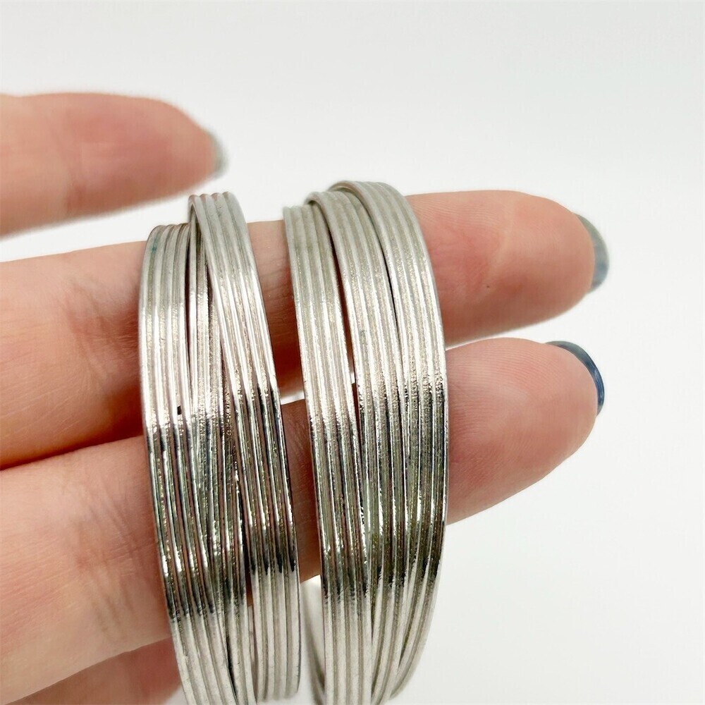 Cookie Lee Earrings Silver Silver Tone Ribbed Thick Triple Hoop 2” Hinged Signed